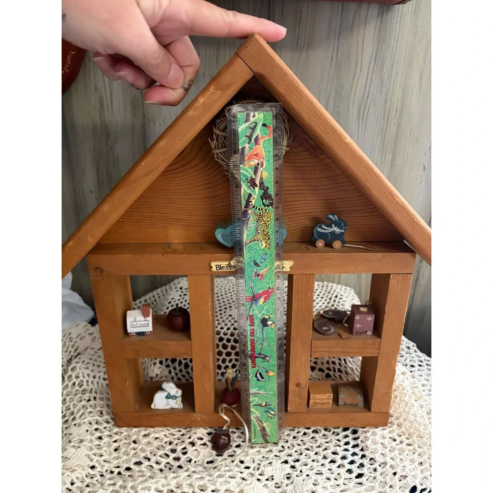Vintage Wooden House Shadow Box Wall Shelf Country Farmhouse Decor Miniatures